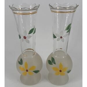 Vases w/Gold Trim Pair 2 Vintage 9" MCM Bartlett‎ Collins Hand Painted Free Ship